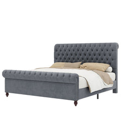 E-FURNITURE June Upholstered bed In queen and King size Grey color Queen
