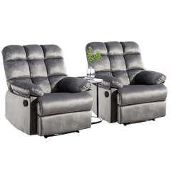 E-Furniture Aquino single seat recliner manual in grey colour velvet fabric - E-FURNITURE