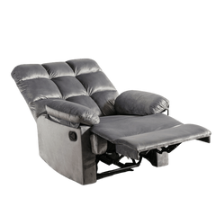 E-Furniture Aquino single seat recliner manual in grey colour velvet fabric - E-FURNITURE