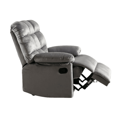 E-Furniture Aquino single seat recliner manual in grey colour velvet fabric - E-FURNITURE