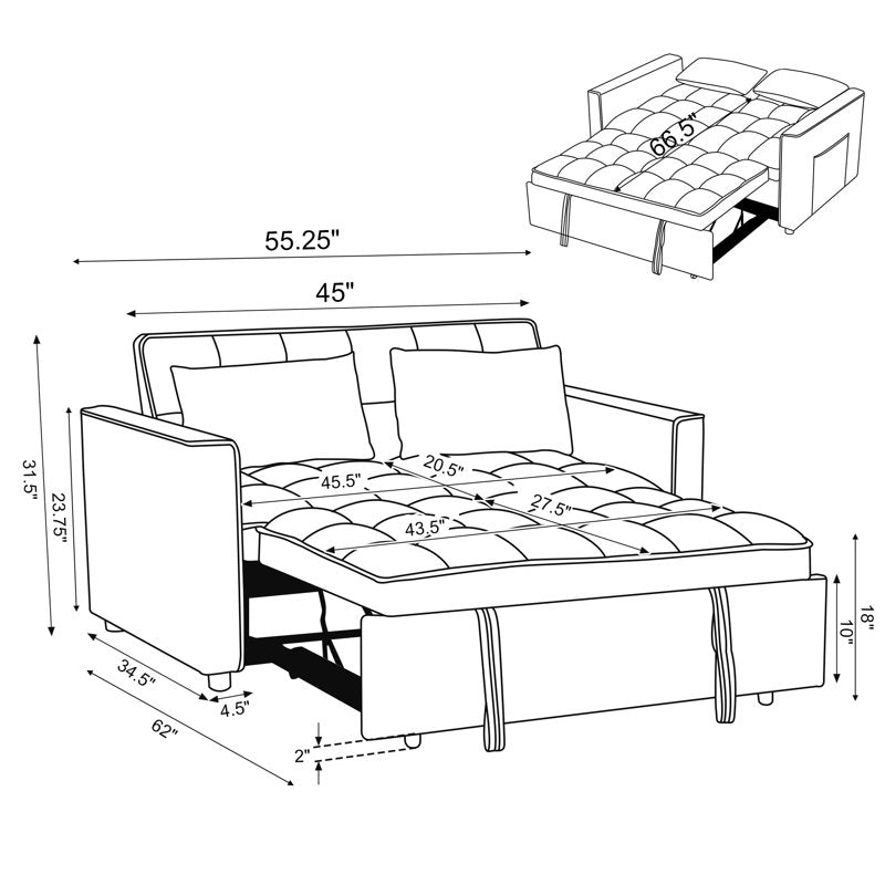 E-Furniture Chicago Sofa Cum Bed | Sofa Cum Bed In Multicolour - E-FURNITURE