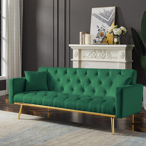 Emerald Elegance | Convertible Tufted Sofa Cum Bed