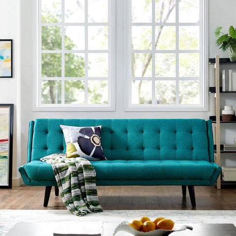 Teal Tranquility | Convertible Tufted Sofa Cum Bed