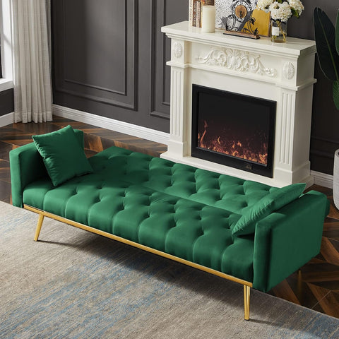 Emerald Elegance | Convertible Tufted Sofa Cum Bed