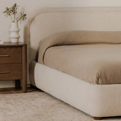 Mars Luxury Queen size Velvet Teak Wood Bed with Wingback Headboard | Customizable