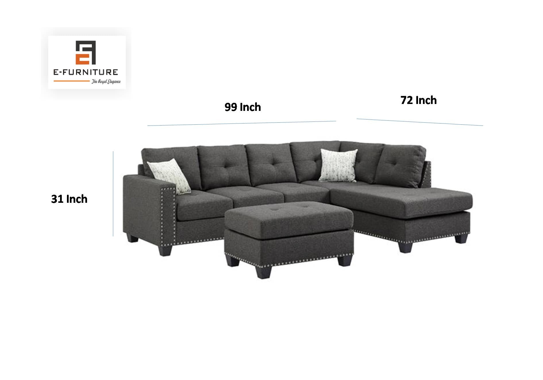 E-Furniture | Metropolitan Luxe Sectional with Ottoman, Charcoal Gray