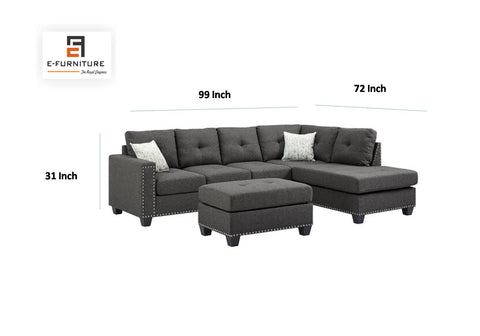 E-Furniture | Metropolitan Luxe Sectional with Ottoman, Charcoal Gray