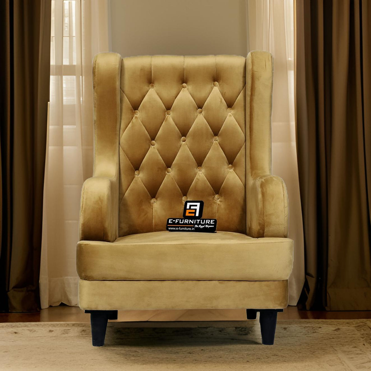 E-Furniture | Aurelia Majestic Upholstered Wing Chair, Golden Yellow