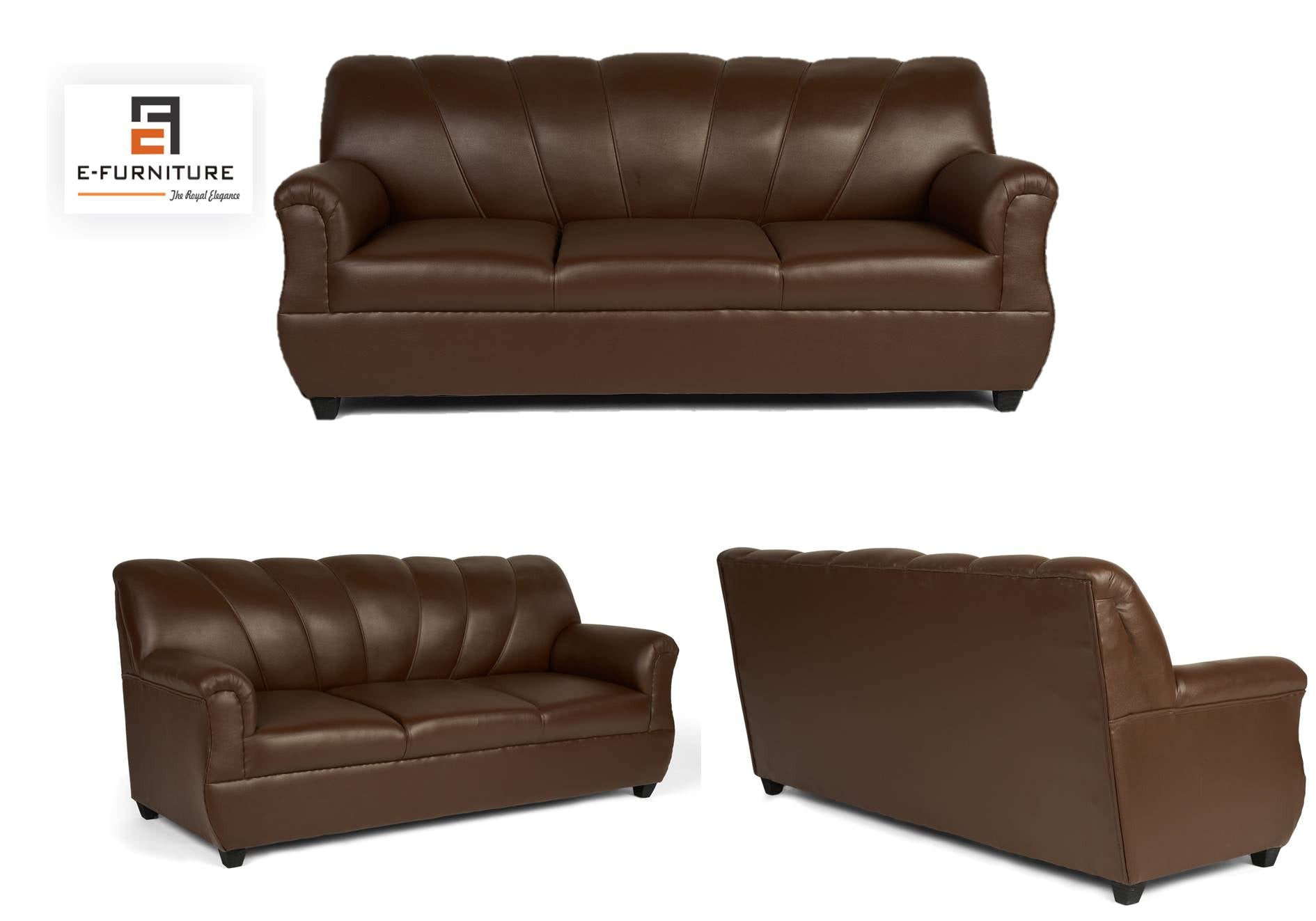 E-Furniture | Vintage Elegance 3-Seater, Brown Leatherette