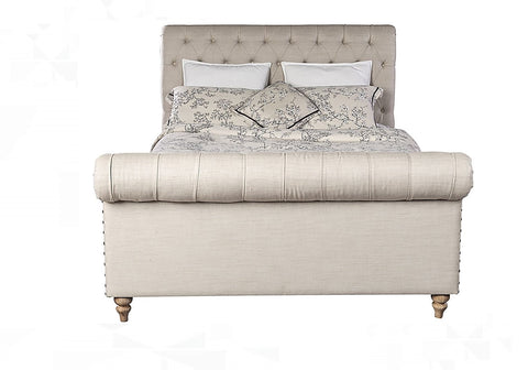 E-Furniture | Cambridge Luxe Upholstered Queen Size Bed, Antique Beige