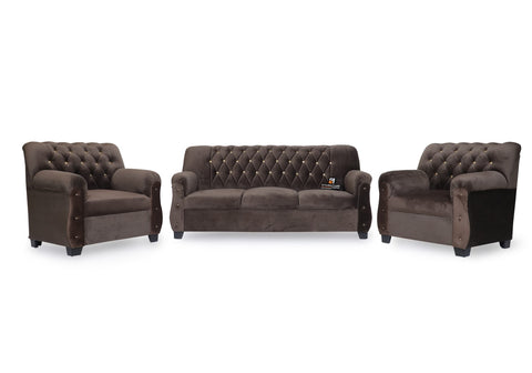 E-Furniture | Heritage Haven Tufted Trio Set, Espresso Brown