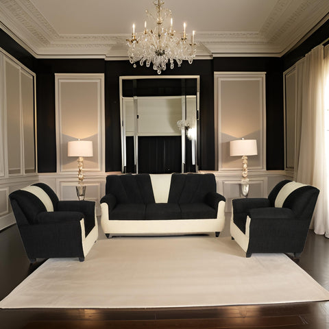 E-Furniture | Modern Harmony 3+1+1 Seater, Black and Cream