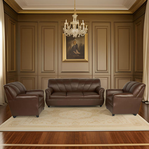 E-Furniture | Sienna Comfort 3+1+1 Seater, Rich Brown Leatherette