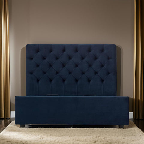 E-Furniture | Athena Royale Upholstered King Size Bed, Midnight Blue