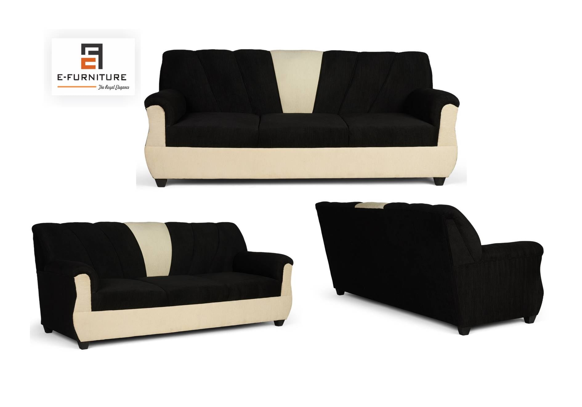 E-Furniture | NoirStripe Modern Sofa, Sleek Black & Cream