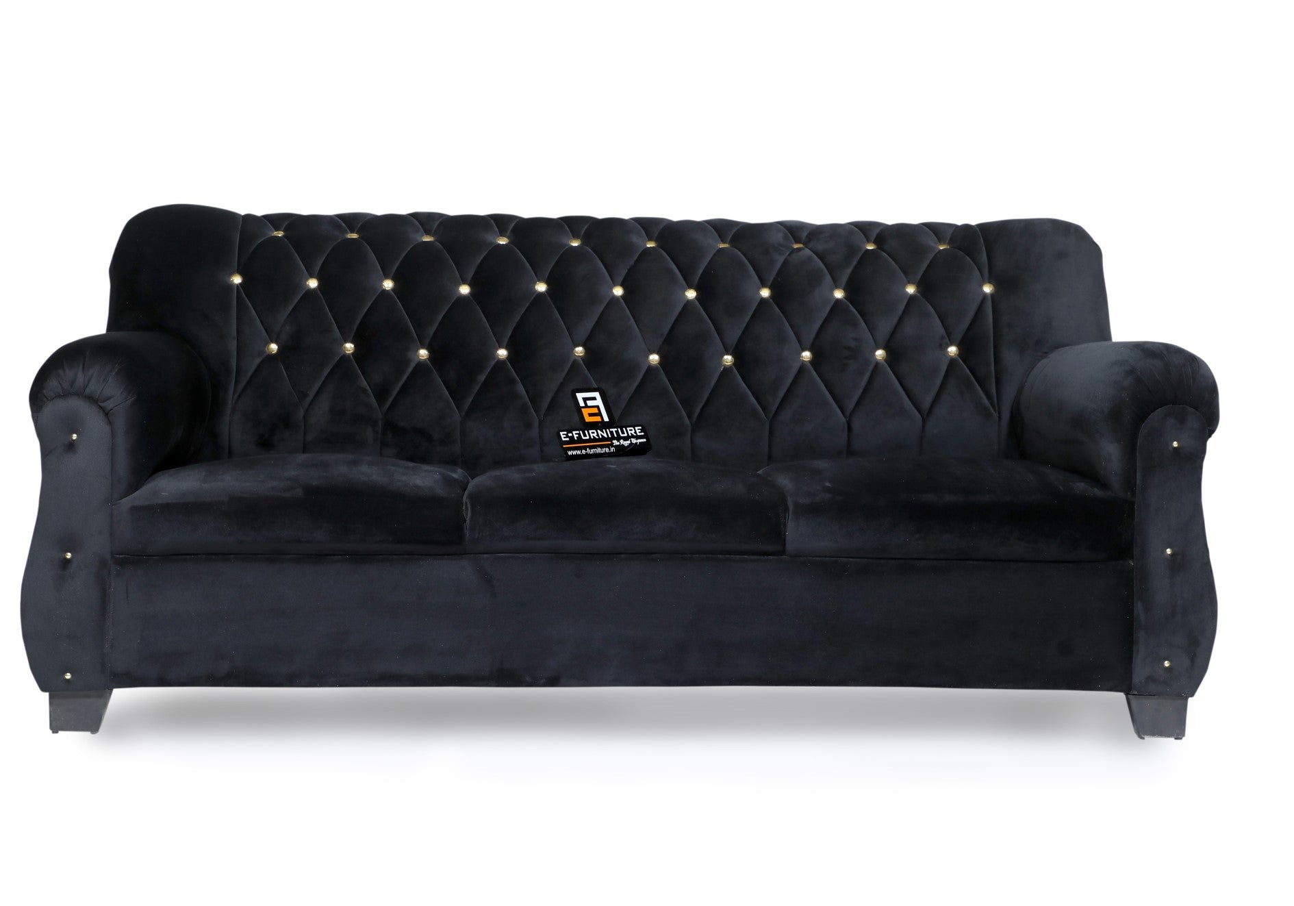 E-Furniture | Majestic Noir Chesterfield Upholstered Two-Seater Sofa, Onyx Black