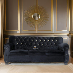 E-Furniture | Majestic Noir Chesterfield Upholstered Two-Seater Sofa, Onyx Black