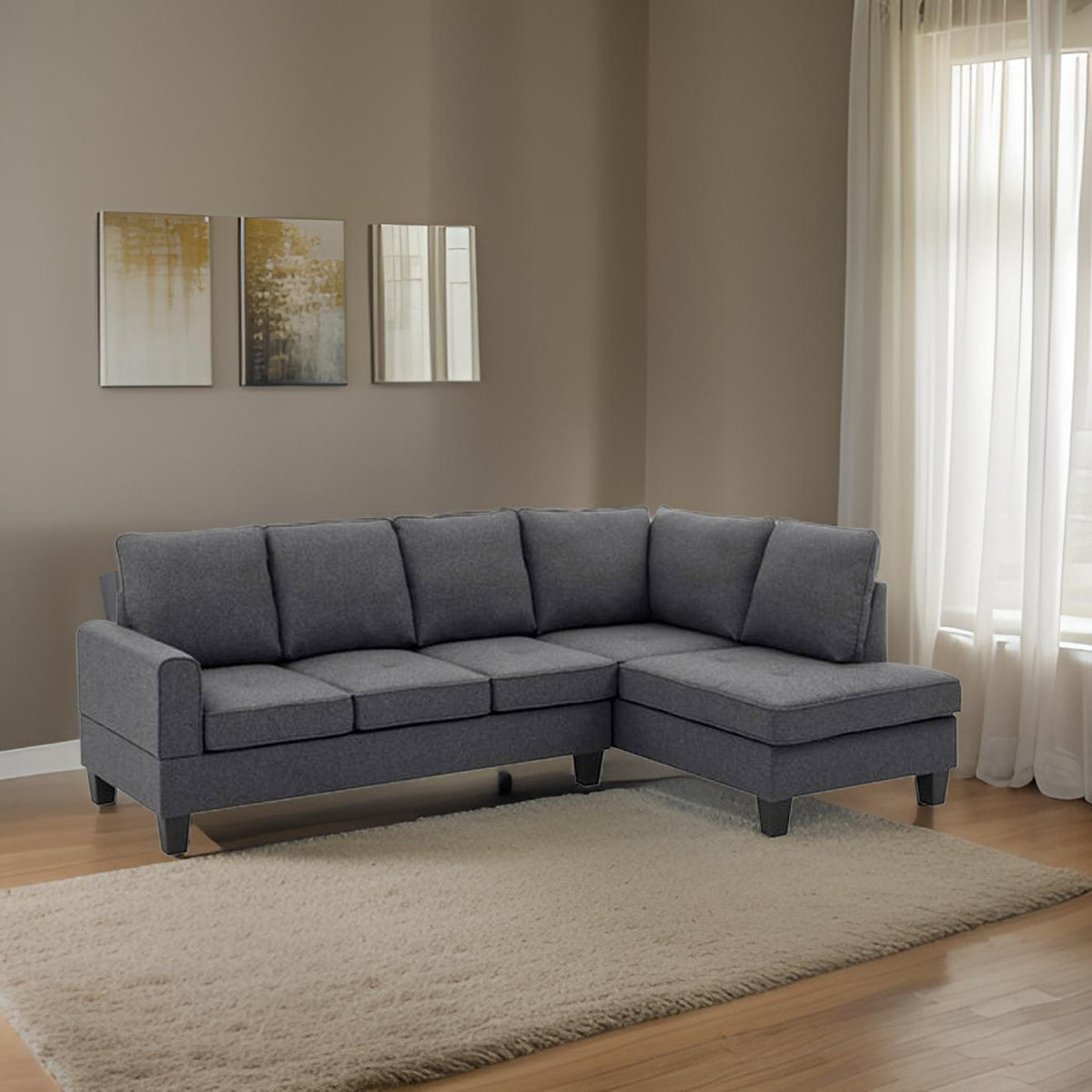 E-Furniture | MetroFlex Slimline Chaise Sectional, Slate Gray