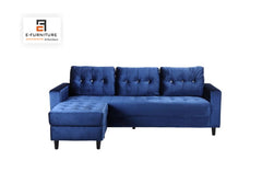 E-Furniture | Azure Serenity Sectional, Chaise Left, Tufted Blue