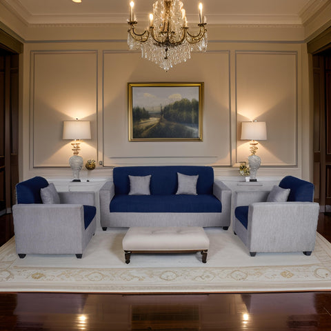 E-Furniture | Urban Chic 3+1+1 Seater, Graphite Gray & Blue