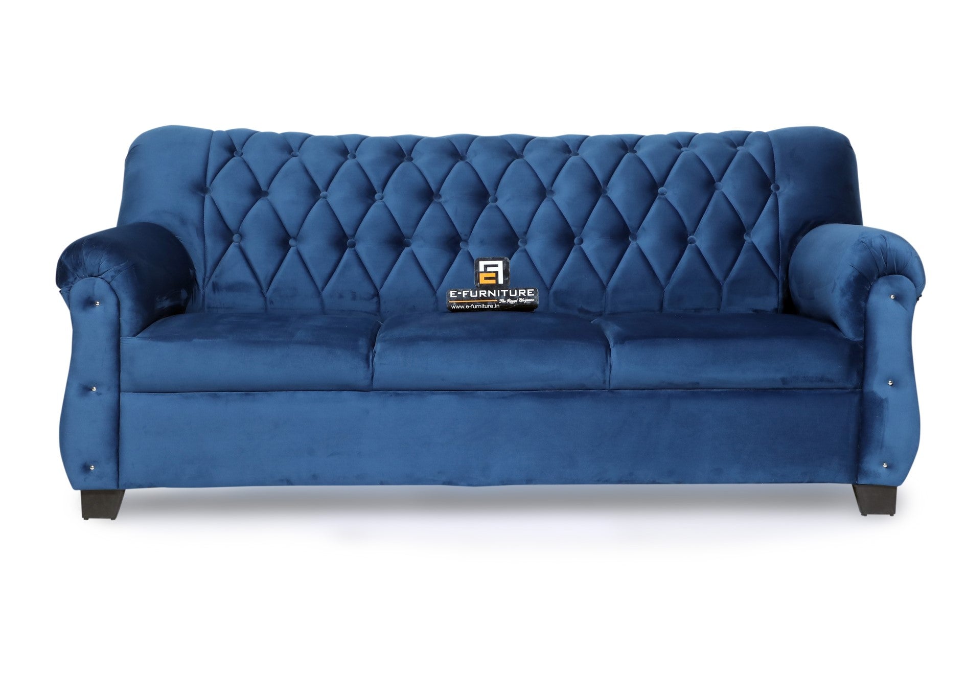 E-Furniture | Majestic Noir Chesterfield Upholstered Two-Seater Sofa, Onyx Blue