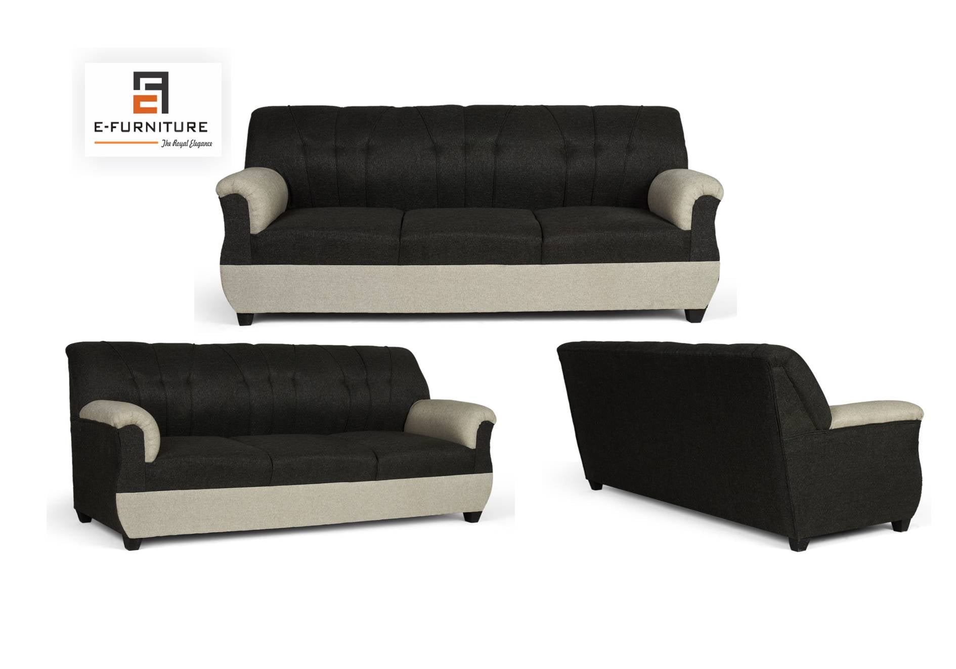 E-Furniture | Eleganza Two-Tone Tufted Sofa, Classic Gray & Charcoal