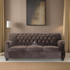 E-Furniture | Vintage Charm Tufted Sofa, Espresso Elegance