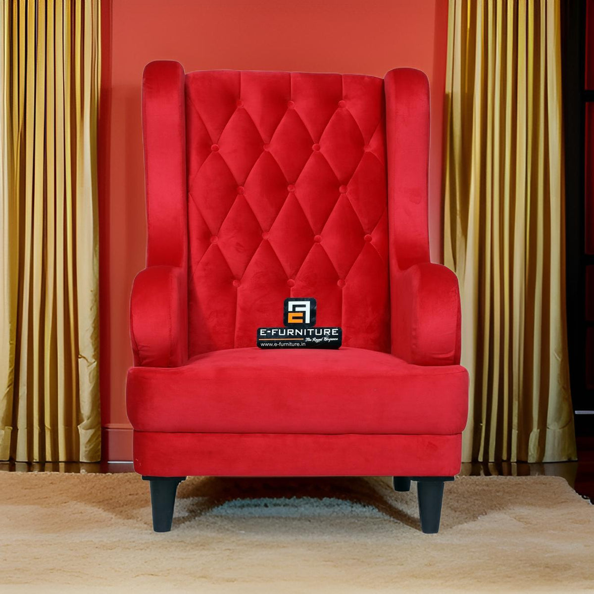 E-Furniture | Azure Dreamweaver Upholstered Wing Chair, Royal Red