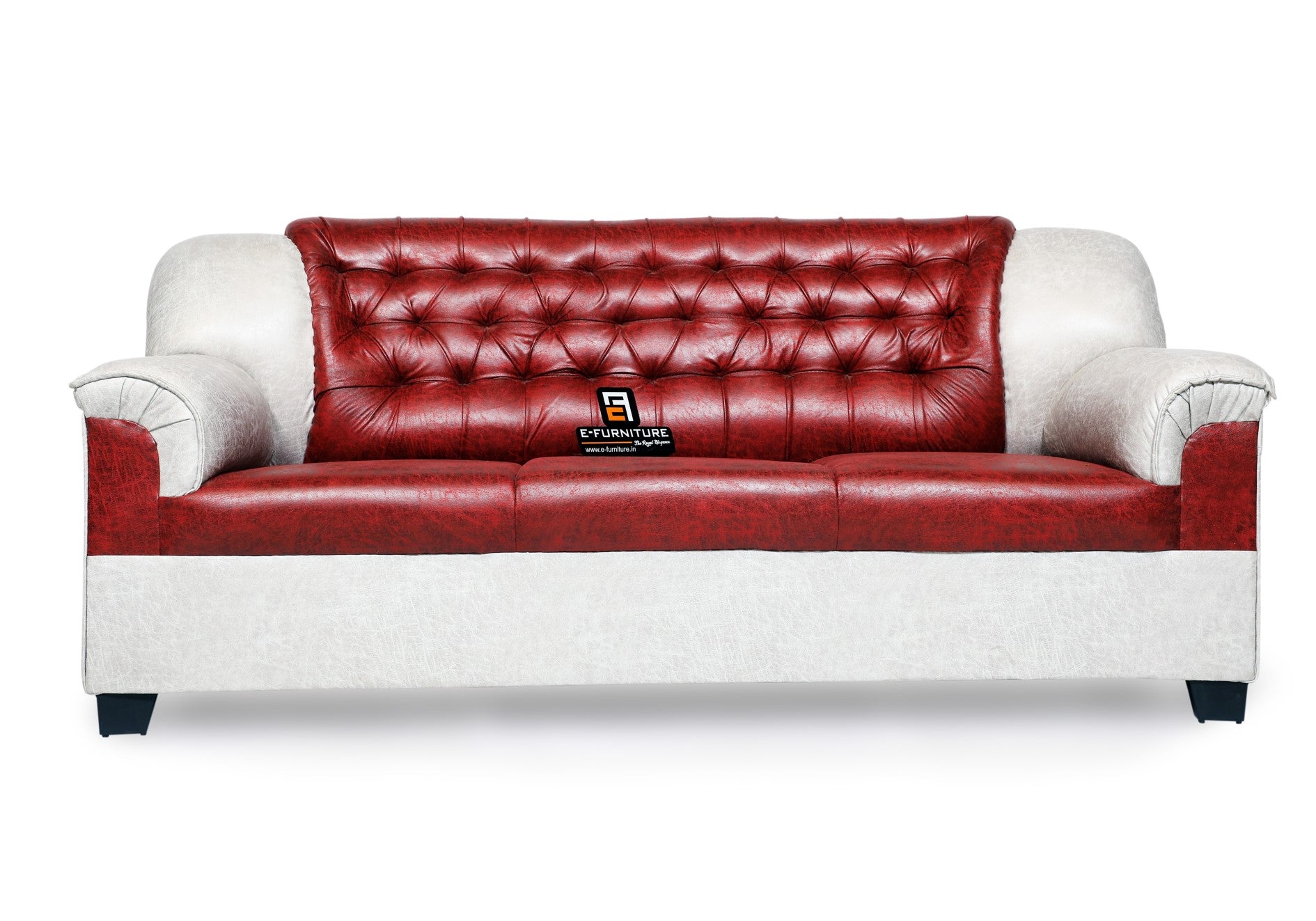 E-Furniture | Crimson Comfort Three-Seater Sofa, Ruby Red & Ash Grey