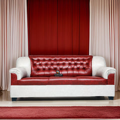 E-Furniture | Crimson Comfort Three-Seater Sofa, Ruby Red & Ash Grey