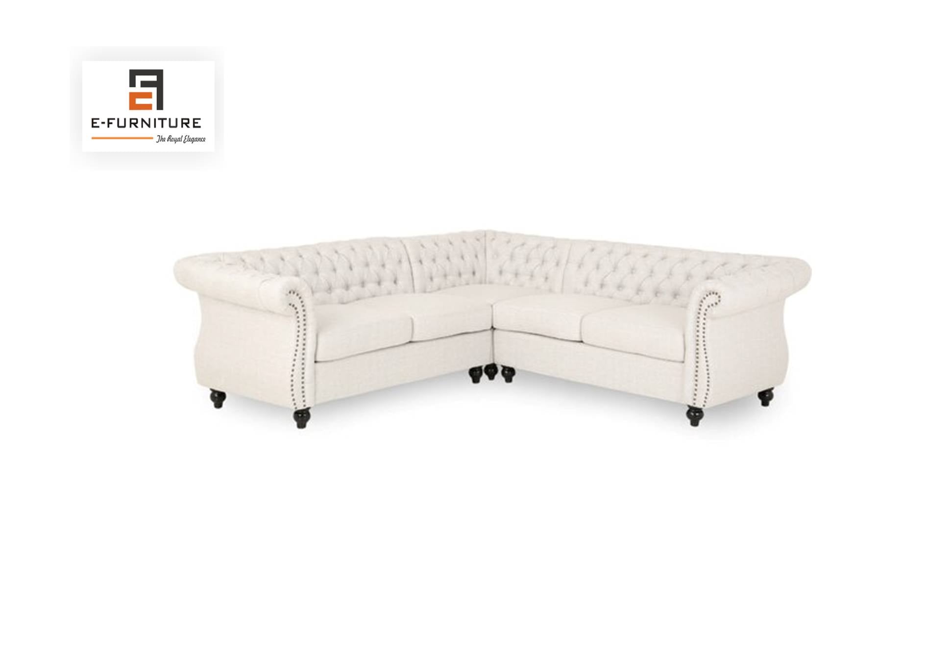 E-Furniture Bliss Grid Sectional Sofa Set in Cream color