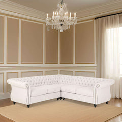 E-Furniture Bliss Grid Sectional Sofa Set in Cream color