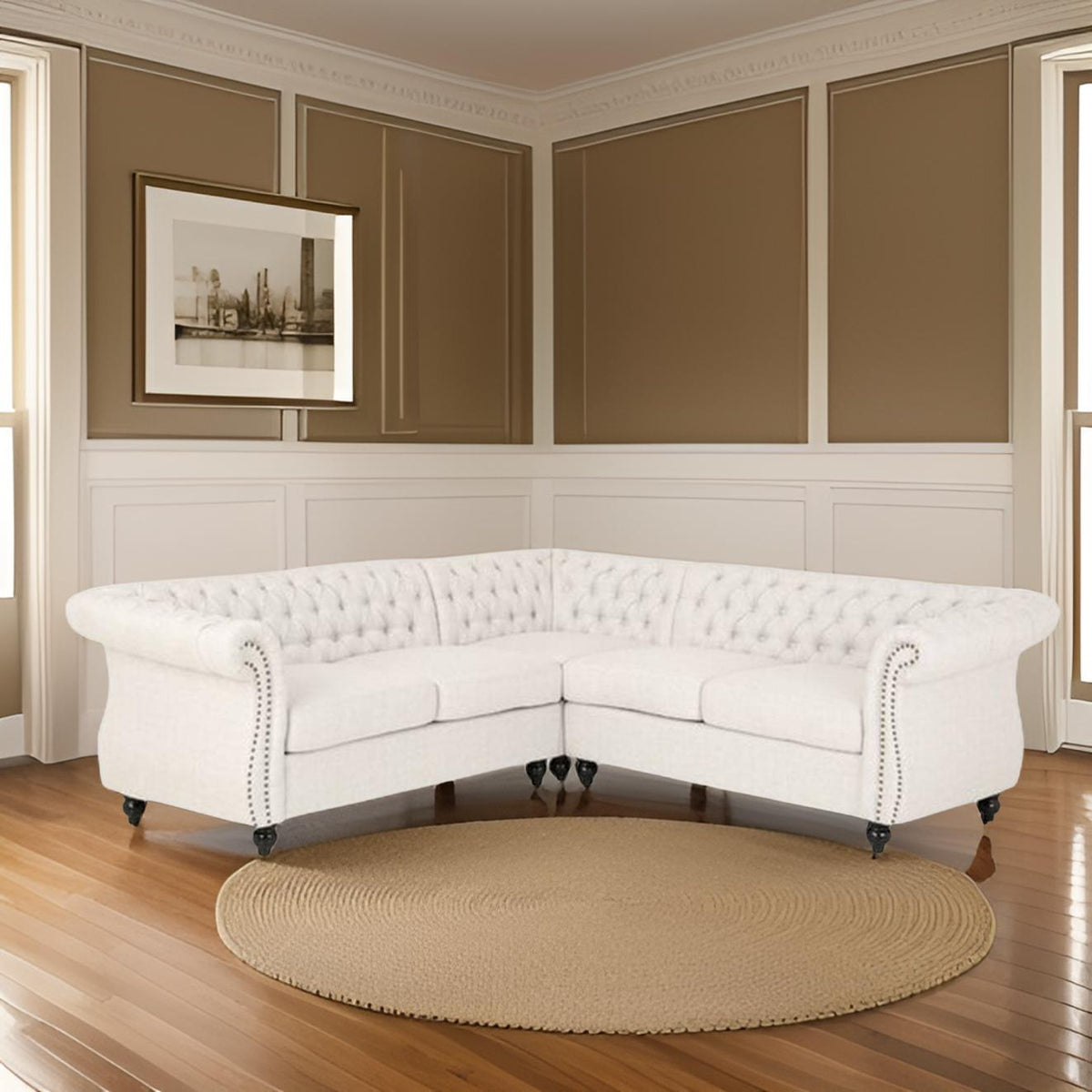 E-Furniture | Serene Haven L-Shaped Sectional, Chaise Left, Tufted Cream