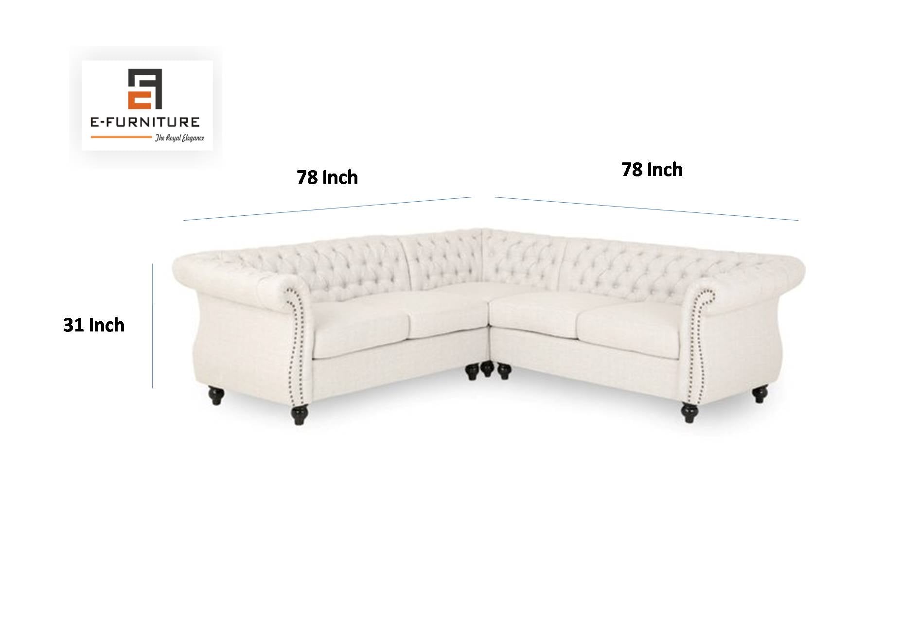 E-Furniture Bliss Grid Sectional Sofa Set in Cream color