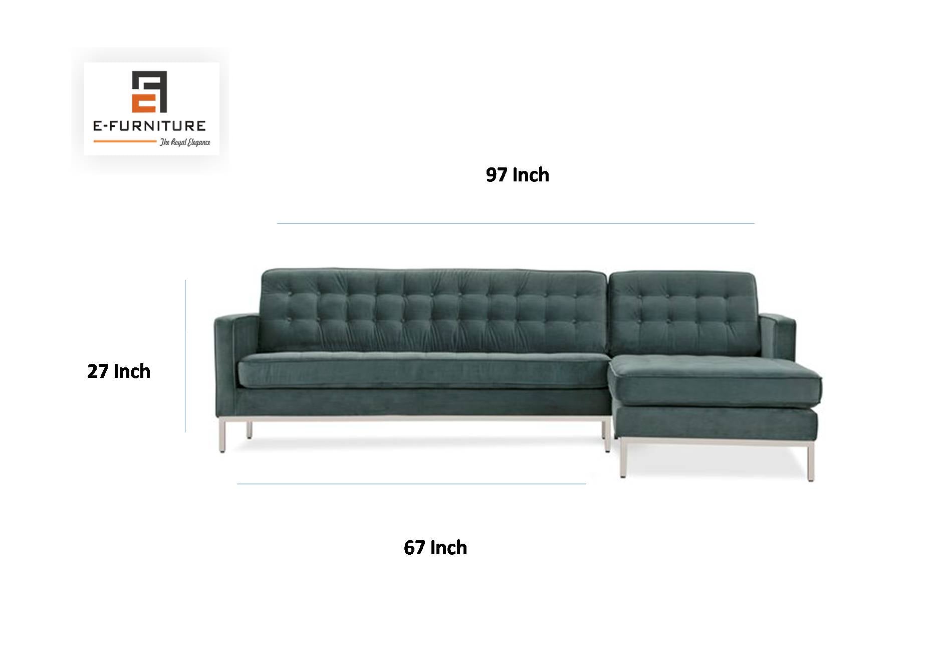 E-Furniture | Teal Tranquility Sectional Sofa with Chaise, Modern Teal