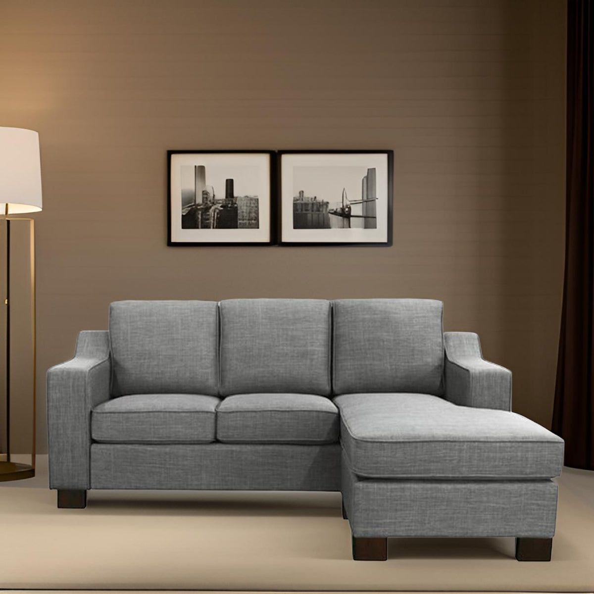 E-Furniture | Silhouette L-Shaped Sectional, Chaise Left, Soft Gray