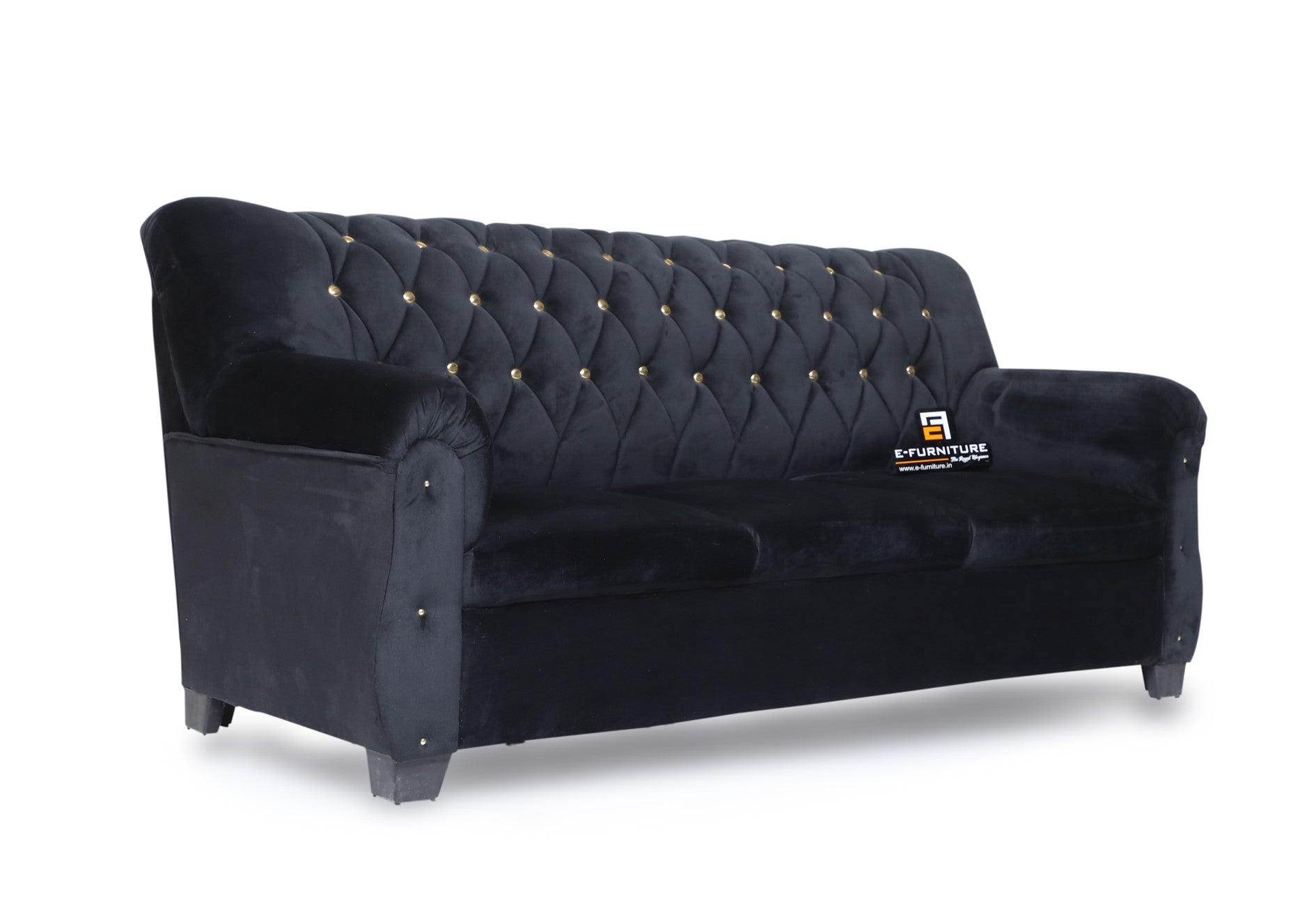 E-Furniture | Majestic Noir Chesterfield Upholstered Two-Seater Sofa, Onyx Black