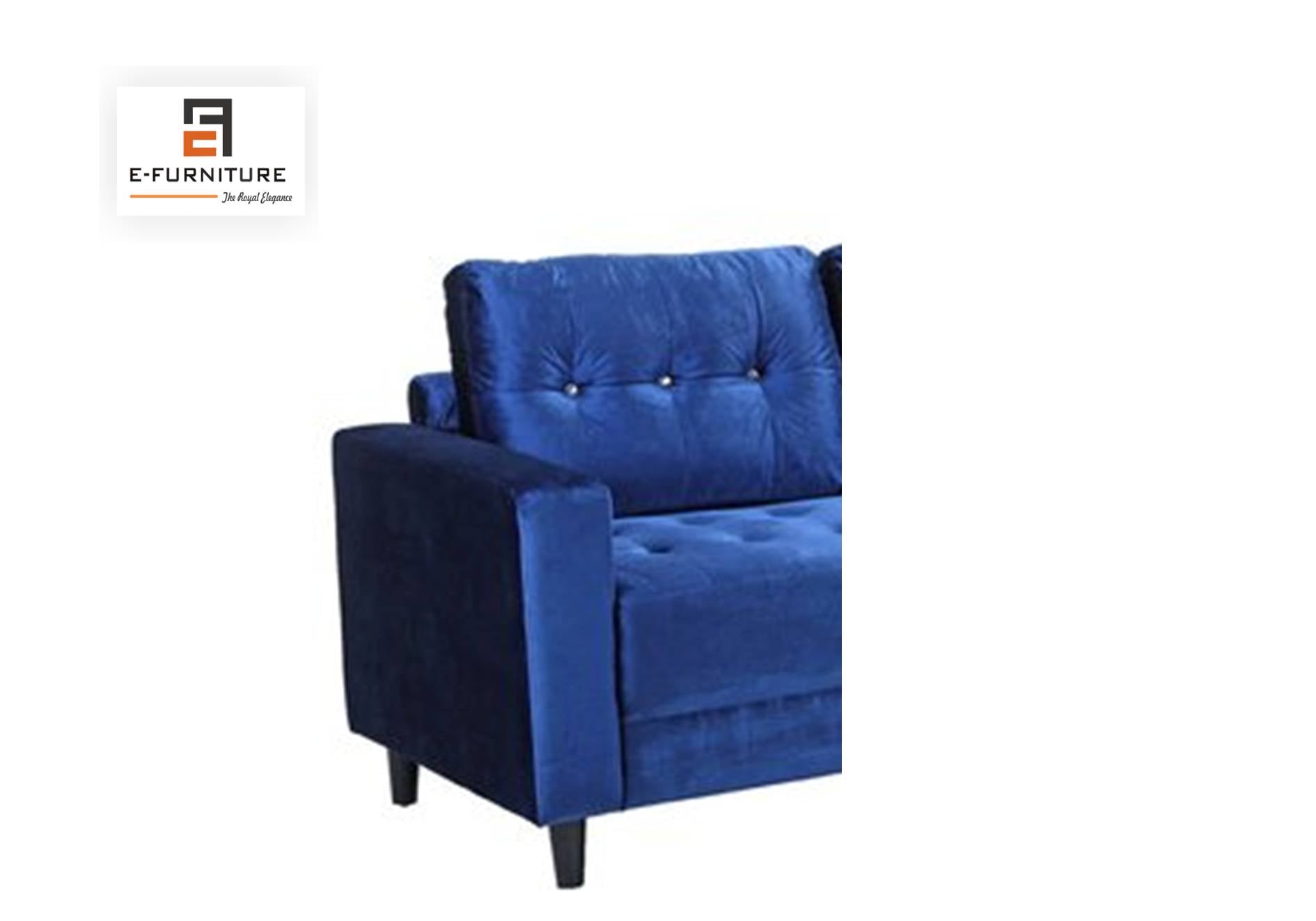 E-Furniture | Azure Serenity Sectional, Chaise Left, Tufted Blue