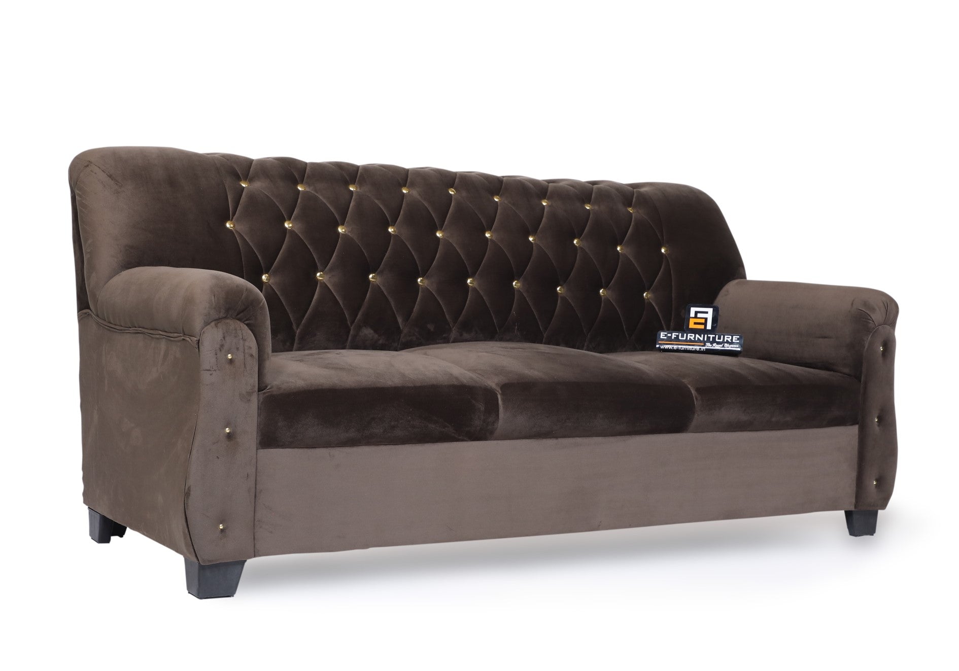 E-Furniture | Vintage Charm Tufted Sofa, Espresso Elegance