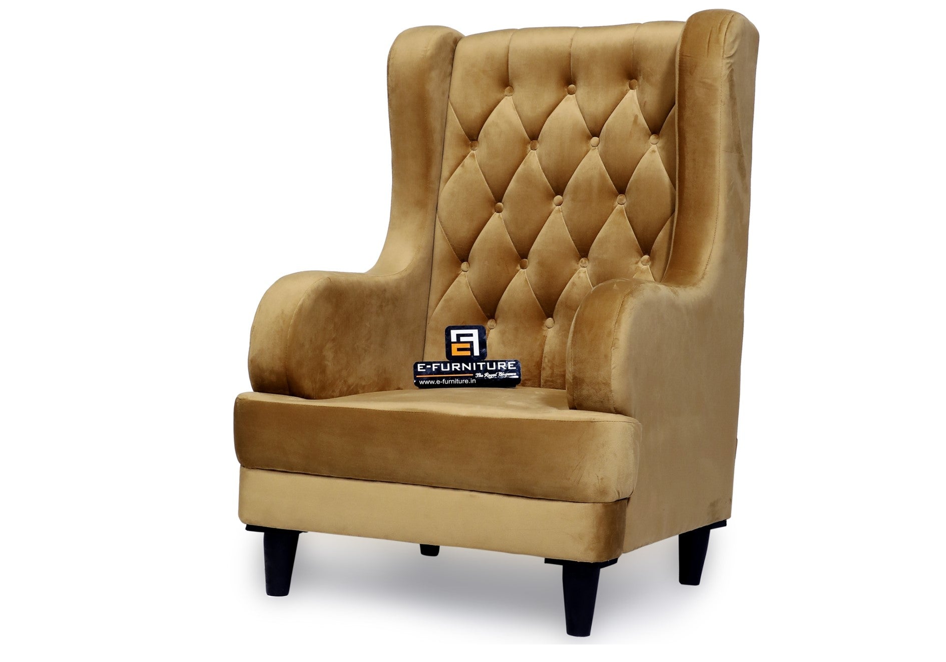 E-Furniture | Aurelia Majestic Upholstered Wing Chair, Golden Yellow