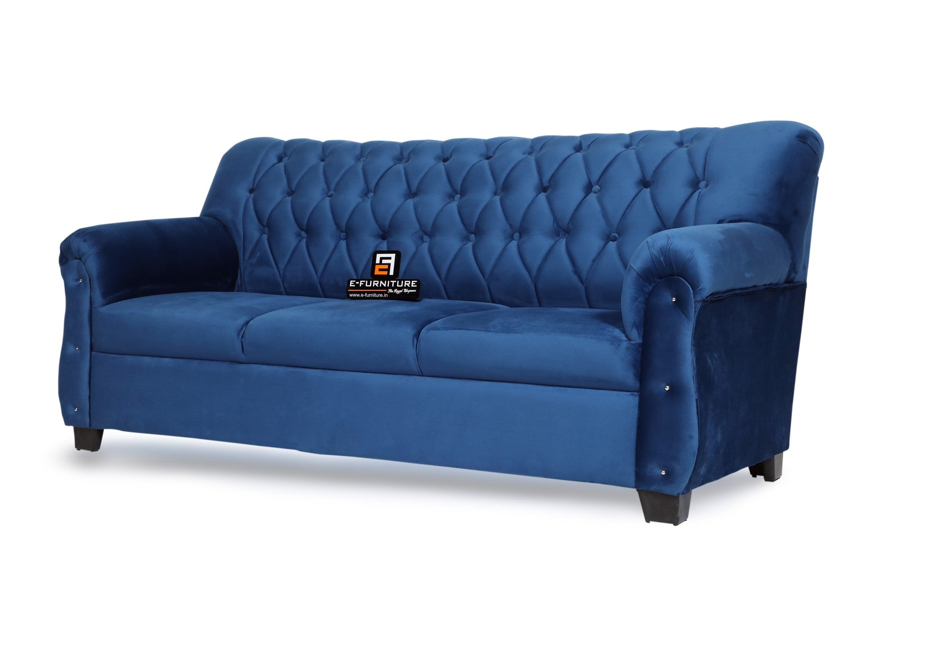 E-Furniture | Majestic Noir Chesterfield Upholstered Two-Seater Sofa, Onyx Blue