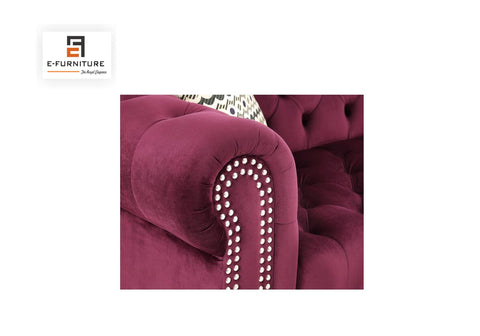 E-Furniture | Royale Maroon Chaise Sectional, Opulent, Burgundy Velvet