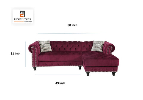 E-Furniture | Royale Maroon Chaise Sectional, Opulent, Burgundy Velvet