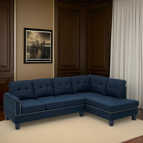 E-Furniture | Opulent Onyx Sectional Sofa with Chaise, Charcoal Black