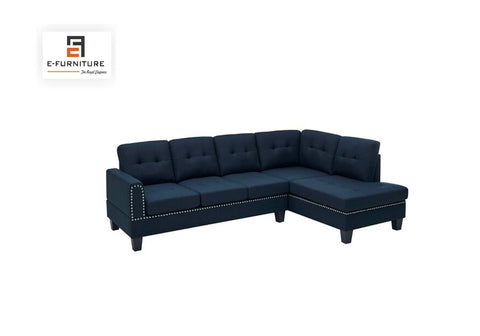 E-Furniture | Opulent Onyx Sectional Sofa with Chaise, Charcoal Black