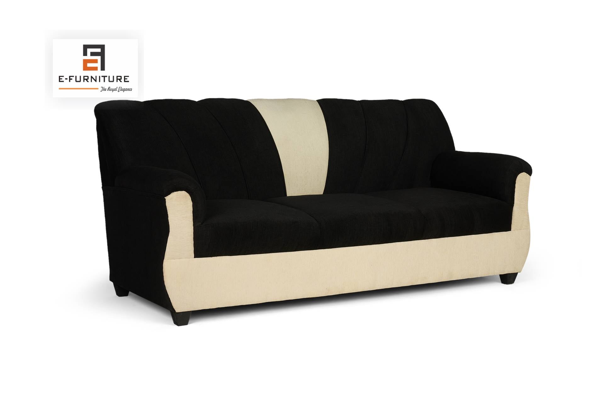 E-Furniture | NoirStripe Modern Sofa, Sleek Black & Cream