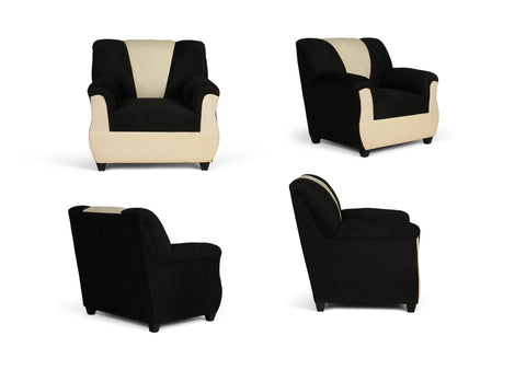 E-Furniture | Modern Harmony 3+1+1 Seater, Black and Cream