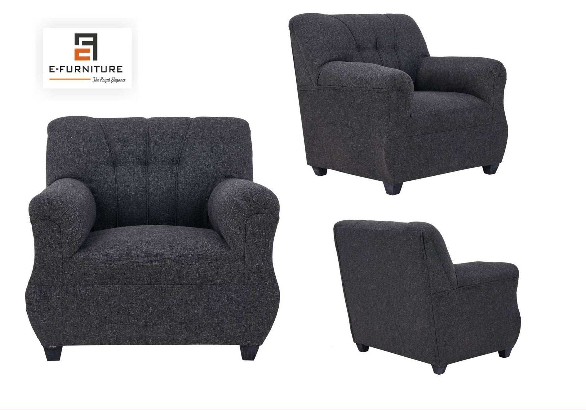 E-Furniture | Midnight Majesty 3+1+1 Seater, Dark Elegance