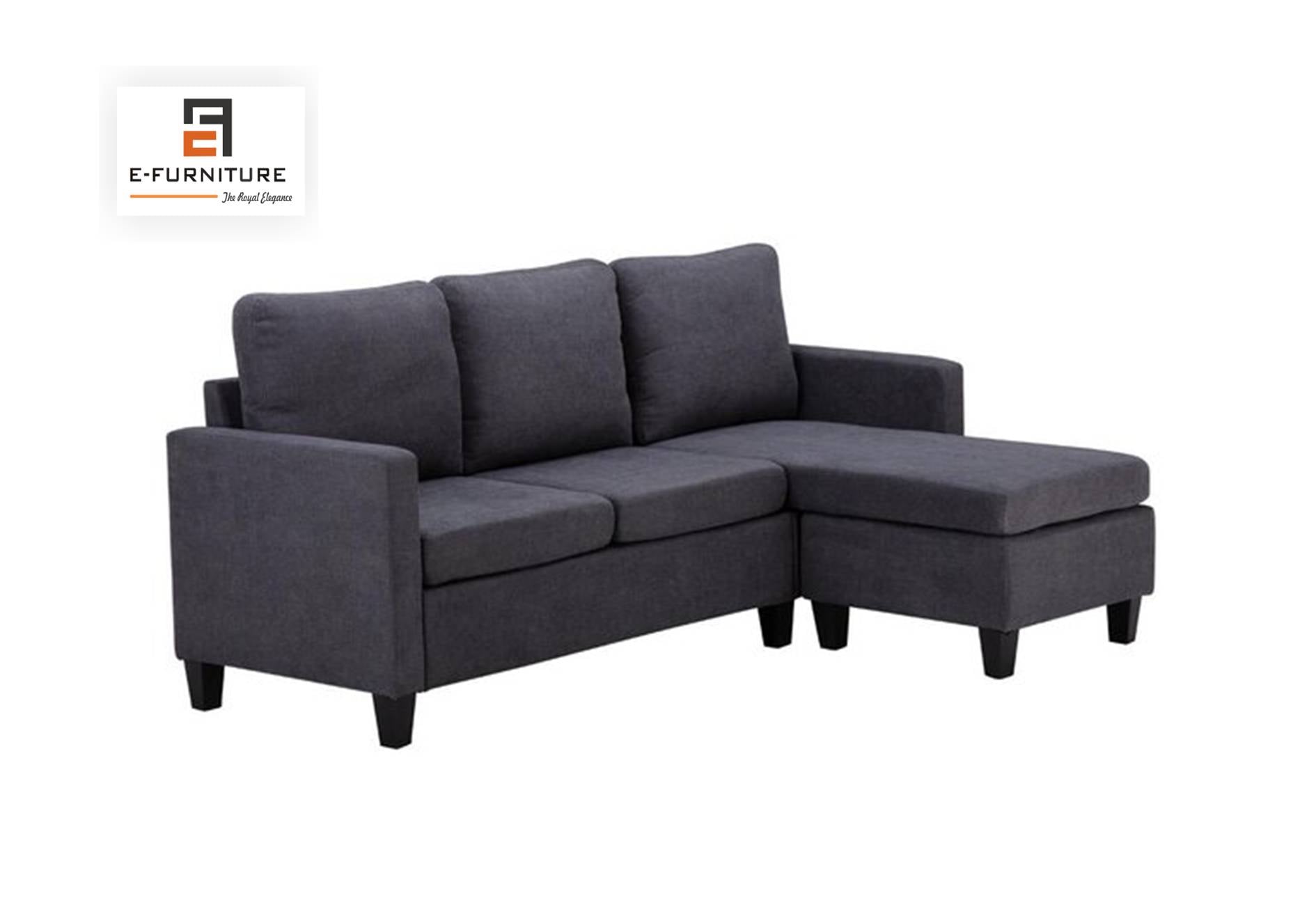 E-Furniture | Modern Harmony L-Shaped Sectional Sofa, Graphite Grey