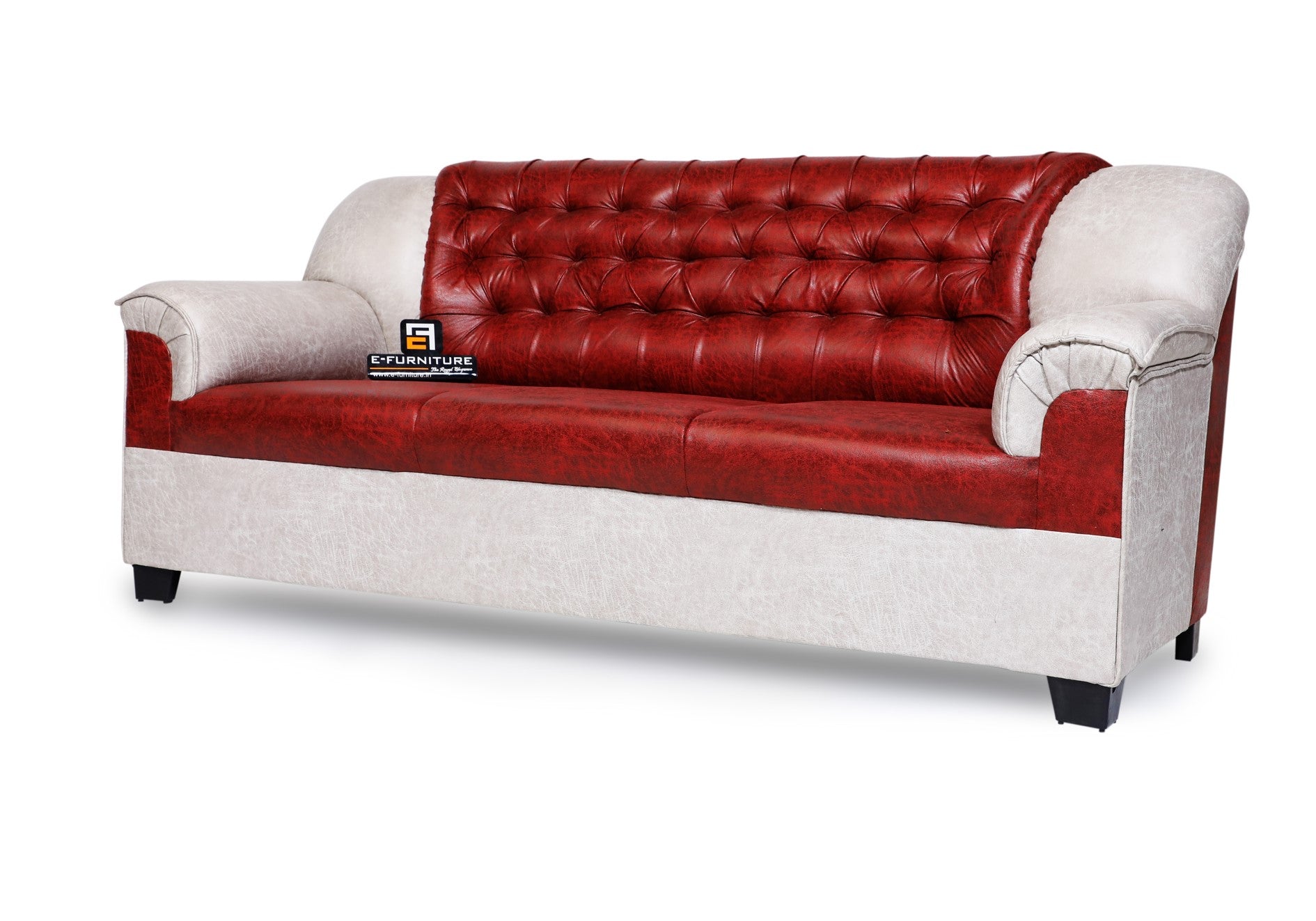 E-Furniture | Crimson Comfort Three-Seater Sofa, Ruby Red & Ash Grey